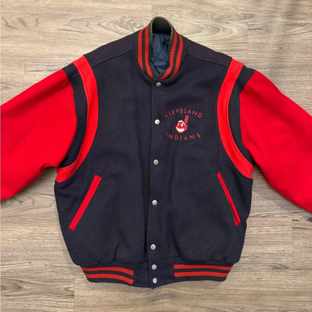 Vintage Cleveland Indians Wool Varsity Jacket Red/Blue Genuine Merchandise Large - Picture 2 of 7